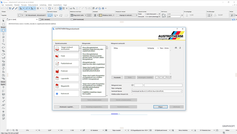 Austrotherm rétegrend szerkesztő az ArchiCAD-ben